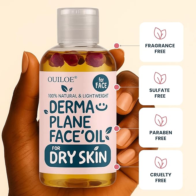 Dermaplane Oil for Women with Dry Skin - Face Shaving Oil - Non Comedogenic, Fragrance Free, Natural & Lightweight - Use with Dermaplane Razor for Women Face, 2oz by Ouiloe