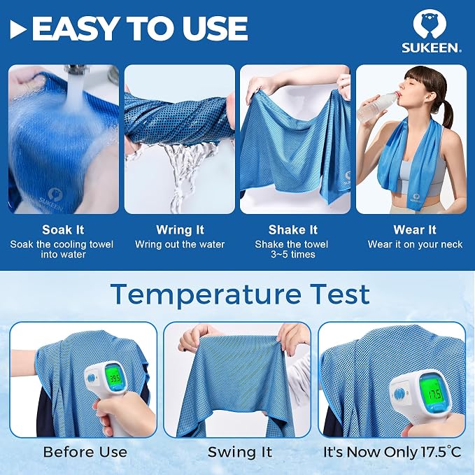 Sukeen Cooling Towels for Neck and Face (40" x 12"), Cooling Towel 6 Pack, Microfiber Best Sports Cooling Cool Towels for Hot Weather, Soft Breathable Cooling Towels for Sweat Athletes Men Women