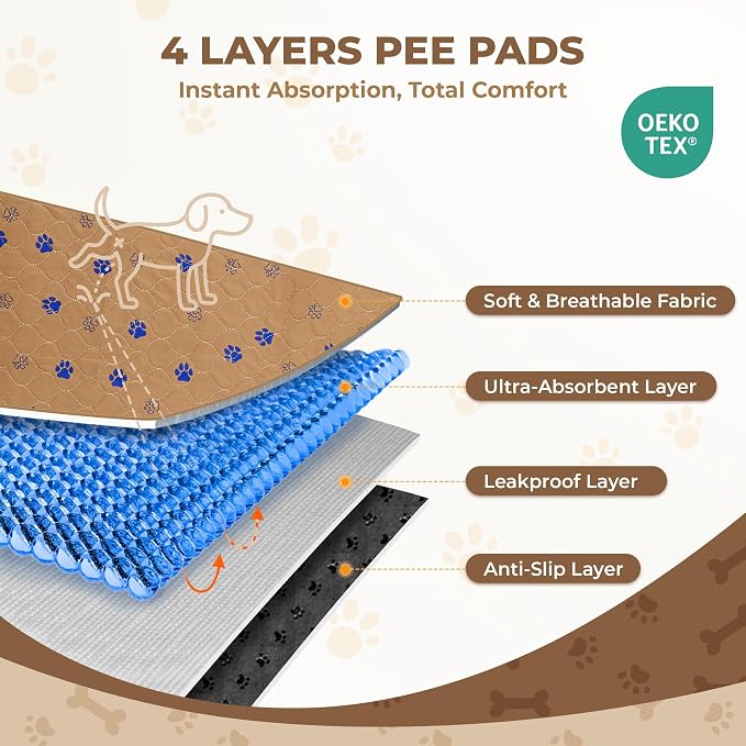 Fostanfly Washable Dog Pee Pads, 1 Pack 24''x96''(2x8ft) Runner Rug, Brown | Reusable Potty Training Pads for Dogs, Waterproof, for Playpen, Crates & Furniture