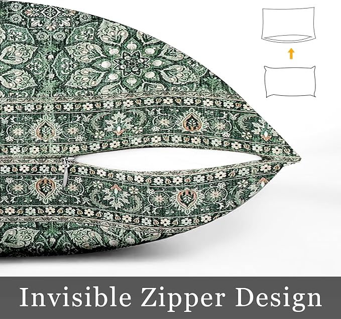 Boho Throw Pillow Covers 12x20 inch Set of 2,Soft Pillowcases Bohemia Carpet Printing Pattern Decorative Sofa Living Room Bed Rectangle Pillow Case Cushion Cover-Green Flower