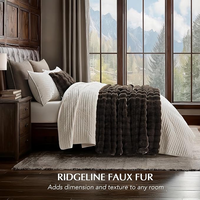 Faux Rabbit Fur Bubble Throw Blanket, 50"x60", Dark Brown | Ultra Soft, Luxury Faux Rabbit Fur Throw, Thick Warm Bubble Blanket, Cozy Fluffy Reversible, for Bed, Couch, Chair, Sofa