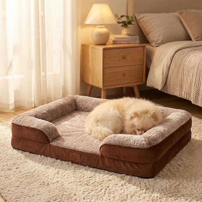Orthopedic Dog Bed Medium Size Dog, Memory Foam Dog Bed Couch, 30" L | Dual-layer Foam Mat, Washable Cover&Waterproof, Contoured Bolster Design, Indoor&Car Truck, Pet Bed for Dogs Cats Up to 35lbs