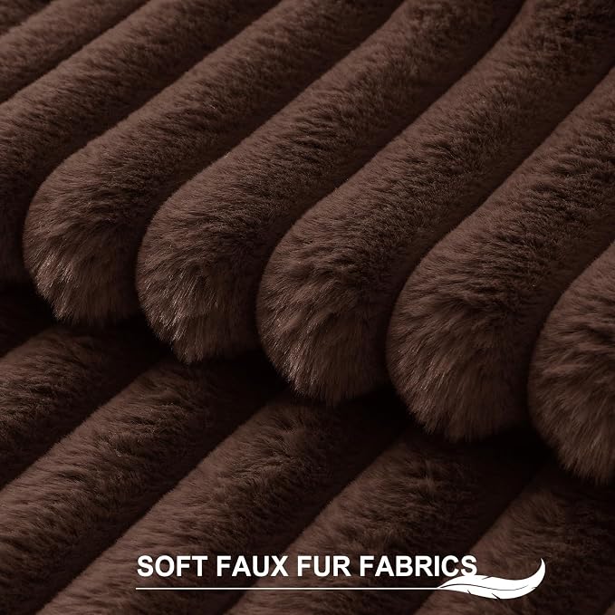Pallene Faux Fur Decorative Throw Pillow Covers 12x20 Set of 2, Chocolate | Luxury Plush Texture, Striped Design, Cozy Soft Touch, Modern Home Accent Decor for Couch, Sofa, Bed, Living Room