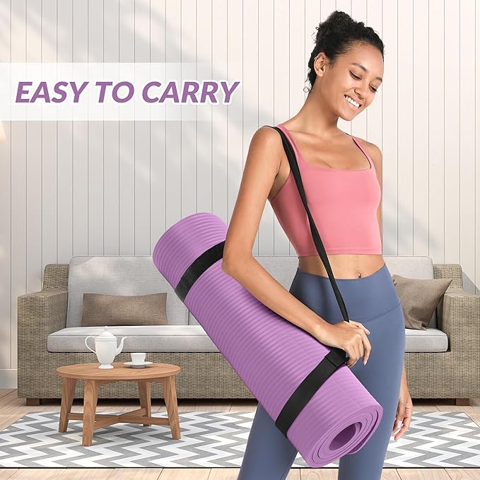 Signature Fitness Extra Thick High-Density Foam Yoga Mat – Multiple Thicknesses (1/2" & 1") / Multiple Colors – Double-Sided Non-Slip Surface – with Carrying Strap for Pilates, Yoga & Home Workouts