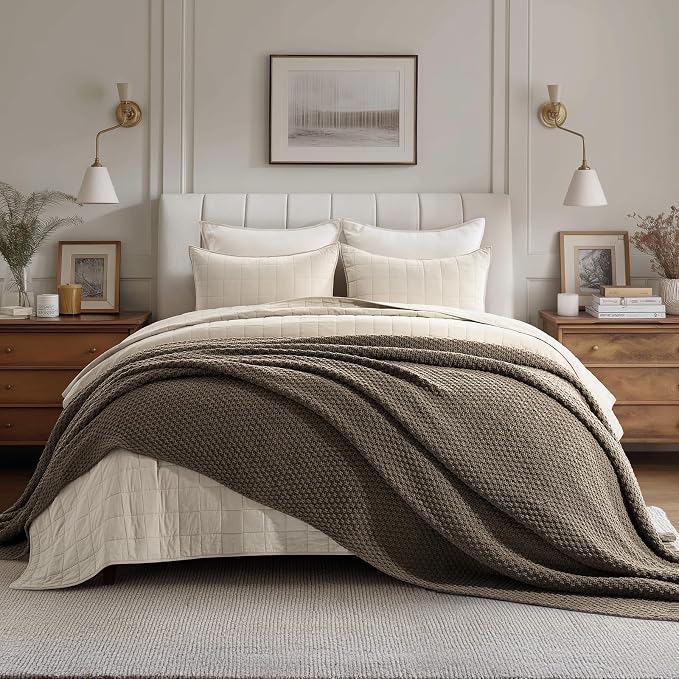 EVERGRACEHOME Chunky Chenille Knit Throw Blanket, 108x92, Mocha Brown | Sculpted Moss Stitch, Chic Modern Farmhouse, All-Season Warmth, OEKO-TEX® Certified, Oversized King for Couch, Bed, Sofa