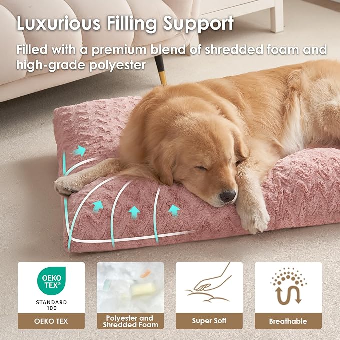 EHEYCIGA Washable XL Dog Beds Large Sized Dog, 44x32 Inch Pet Bed, Pink | Plush and Comfy Kennel Pad, Soft Dog Crate Mat, Deluxe Pet Sleeping Mat, Large Bed for Dog Up to 85 lbs