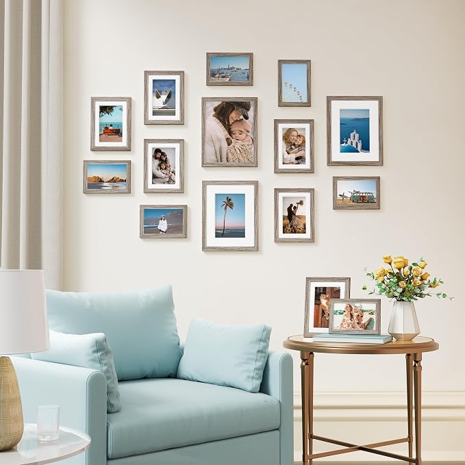 Vittanly 15 Pack Picture Frames Collage Wall Decor, Wall/Tabletop Display | Dark Grey, Multi-Size Gallery Wall Frame Set: 3pcs 8x10, 6pcs 5x7, 6pcs 4x6. Picture Frame Set for Family