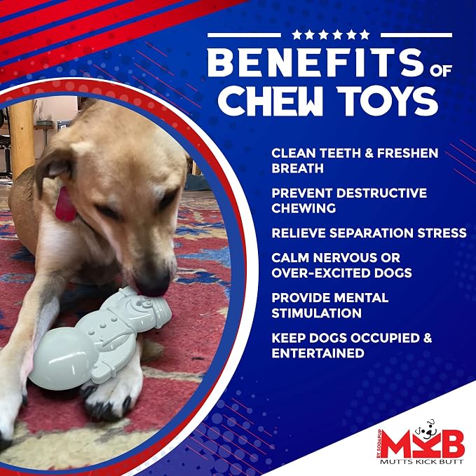 SodaPup MuttsKickButt Snowman - Durable Dog Chew Toy Made in USA Non-Toxic, Pet Safe, Food Safe Nylon Material for Mental Stimulation, Clean Teeth, Fresh Breath, Problem Chewing, Calming, & More