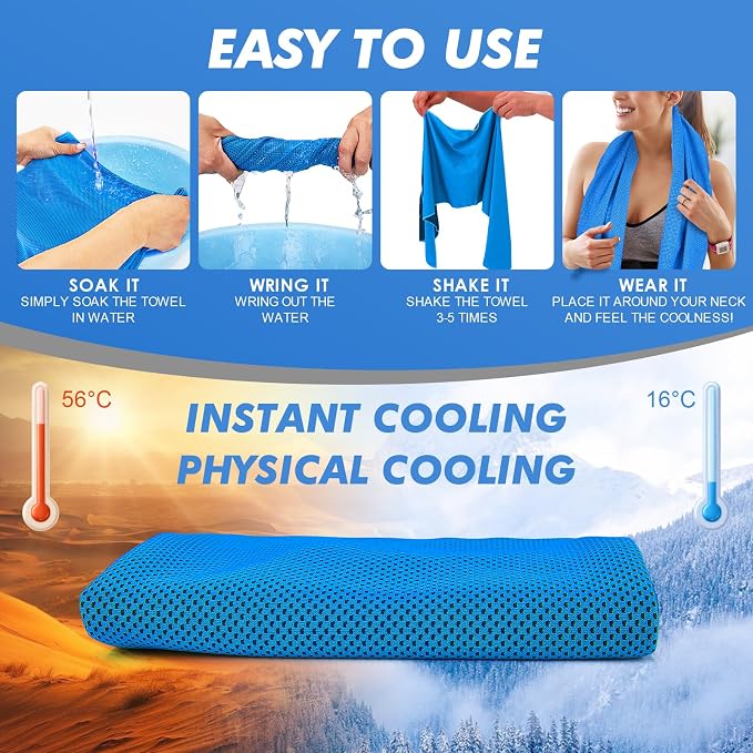 CSITE Cooling Towels for Neck and Face - 6 Pack 47x12 Inch Ice Cold Microfiber Towels, Soft & Breathable Cooling Towel for Hot Weather, Sports, Yoga, Workout, Running, Golf, Camping