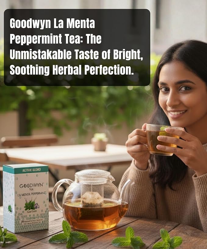 Goodwyn Pure Mint Herbal Tea 20 Tea Bags Individually Wrapped Pure Peppermint, Fresh Green Minty Flavour, Caffeine-Free Chai, Organic Tea, Plastic Free Bags