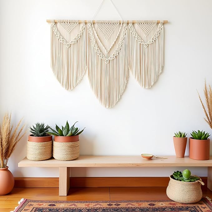 guzhiou Large Macrame Wall Hanging, Boho Woven Tapestry Decor Art, 43"x32" | Handmade bohemian woven tapestry for bedroom, living room, apartment. Perfect Boho style wall decor art for weddings, parties