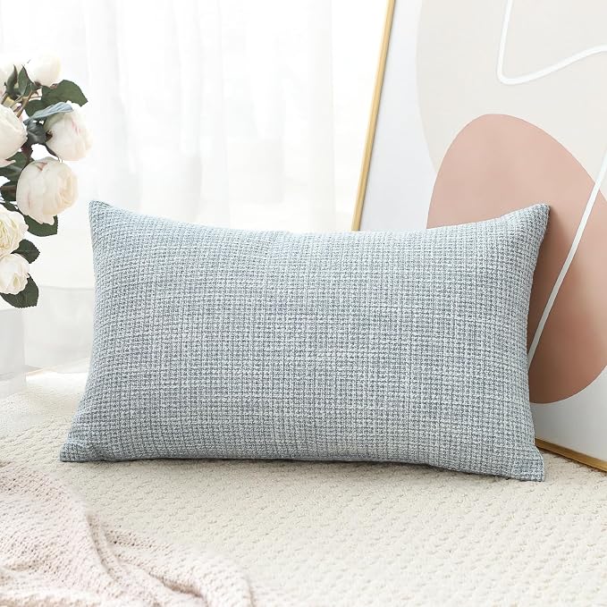 OTOSTAR Linen Throw Pillow Cover Set of 1 Decorative Lumbar Pillowcases Cushion Covers 16x24 Inch for Home Decor Sofa Bedroom Car 40 x 60CM Blue Grey