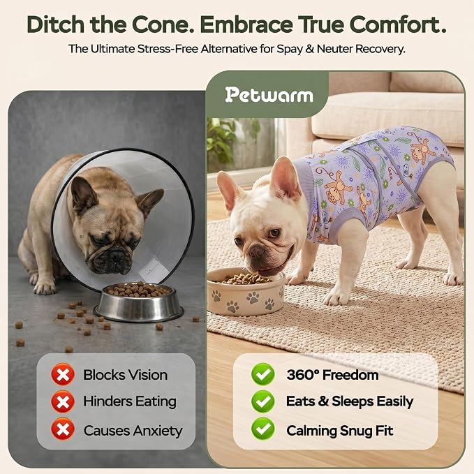 PetWarm Recovery Suit for Dogs, Dog Surgical Recovery Suit Female and Male, Dog Onesie for Surgery, Anti-Licking Dog Surgery Recovery Suit, Monkey Pattern, Grey, 2XL