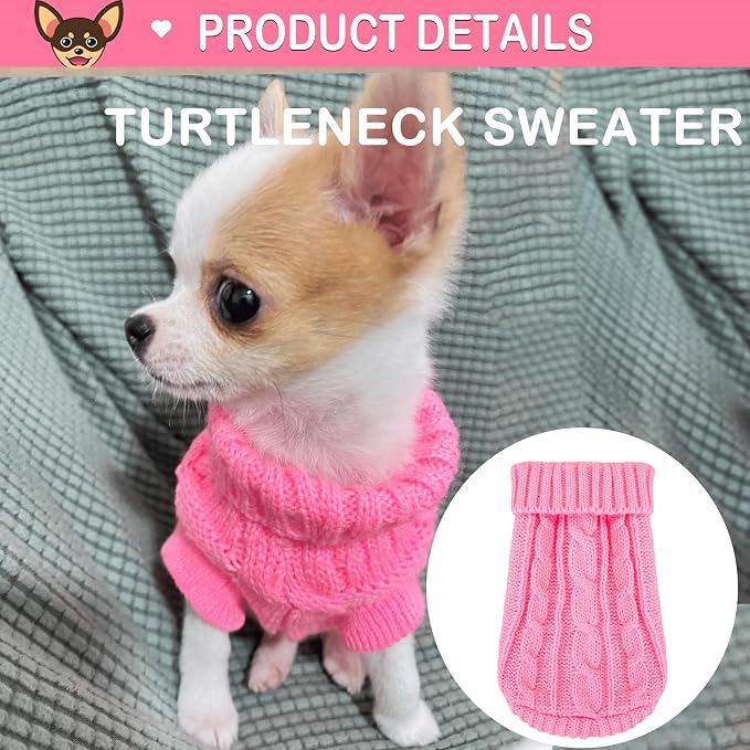 2 Pieces Dog Sweaters Turtleneck Knitted Chihuahua Yorkie Sweater, Dog Clothes for Small Dogs, Winter Warm Pullover Costumes, Pet Cat Sweater Cold Weather Puppy Clothes Outfits (Small)
