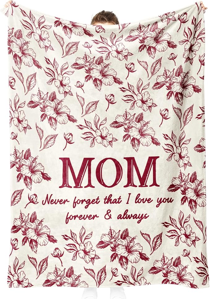 Gifts for Mom, Mom Birthday Gifts from Daughter Son, To My Mom Blanket | I Love You Mom Gifts for Birthday, Christmas, Mothers Day, Blanket for Mom with Hibiscus Flowers Print, 60" x 50", Burgundy