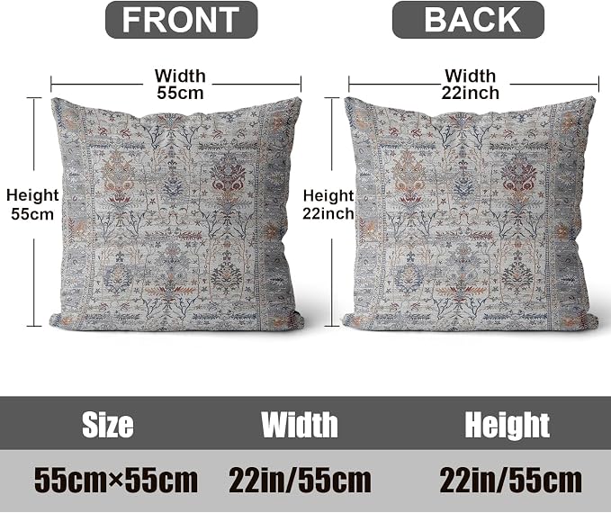 Boho Throw Pillow Covers 22x22 inch Set of 2,Soft Pillowcases Bohemia Carpet Printing Pattern Decorative Sofa Living Room Bed Square Pillow Case Cushion Cover-Gray Flower