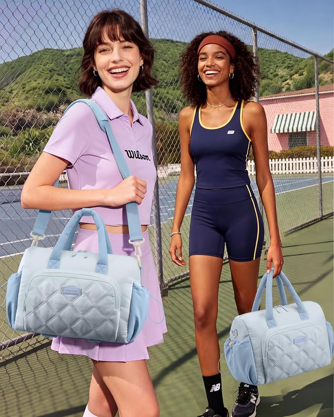 LOVEVOOK Small Gym Bag for Women with Yoga Mat Holder, Workout Bag with Large Tumbler Holder Pocket,Carry on Bag for Workout Dance Pilates Ballet Swimming Travel，Light Blue