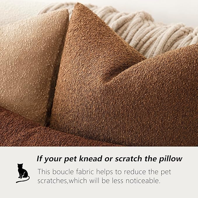 Foindtower Pack of 2 Textured Boucle Throw Pillow Covers Accent Solid Pillow Cases Cozy Soft Decorative Couch Cushion Case for Chair Sofa Bedroom Living Room Home Decor 18x18 Inch Hazel Brown