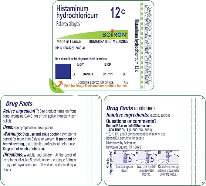 Boiron Histaminum Hydrochloricum 12C Homeopathic Medicine for Allergy Relief - 80 Pellets
