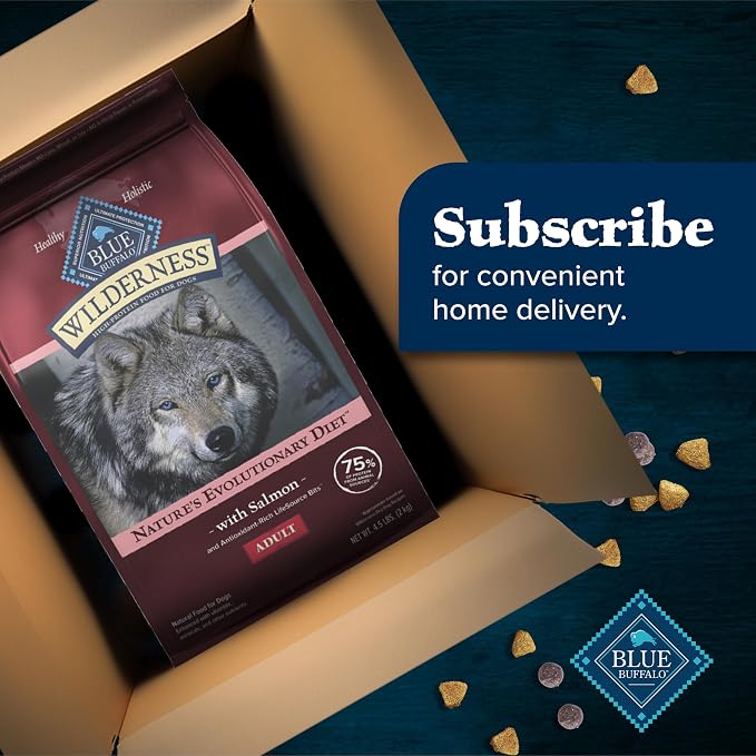 Blue Buffalo Wilderness Salmon & Wholesome Grains Adult Dry Dog Food 4.5 lb | 39g Protein, Real Salmon #1 Ingredient, Antioxidant-Rich Fruits & Veggies, High Protein to Fuel Adventures