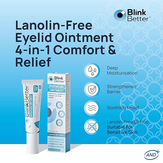 Lanolin Free Eyelid Ointment 10g – For Sensitive & Dry Eyelids - Hydrates, Nourishes & Soothes – Moisturising Care for Dry, Itchy, Red, Sensitive, Flaky Skin Around the Eyes