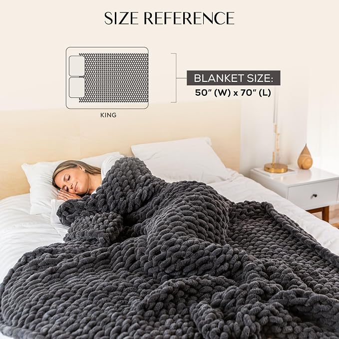 SAMIAH LUXE Chunky Knit Throw Blanket 50x70, Graphite Gray Chenille Throw Blanket for Couch Bed Sofa, Soft Fluffy Cable Knit Blanket, Oeko-TEX Certified, Machine Washable