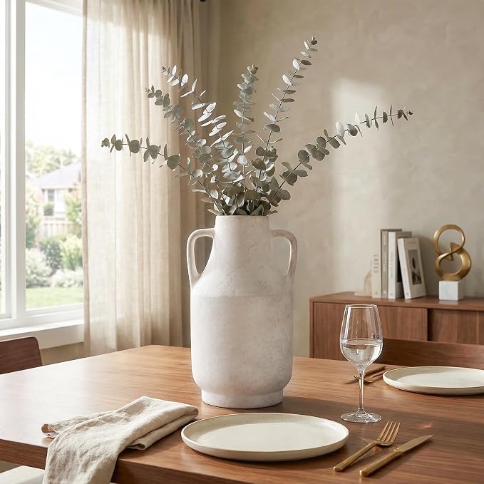 Ceramic Flower Vase with Handles, 11 Inch Tall Rustic Vase, Large Terracotta Pottery Vase for Home Decor, Farmhouse Decorative Vase for Living Room Kitchen Table Shelf Bedroom Decor