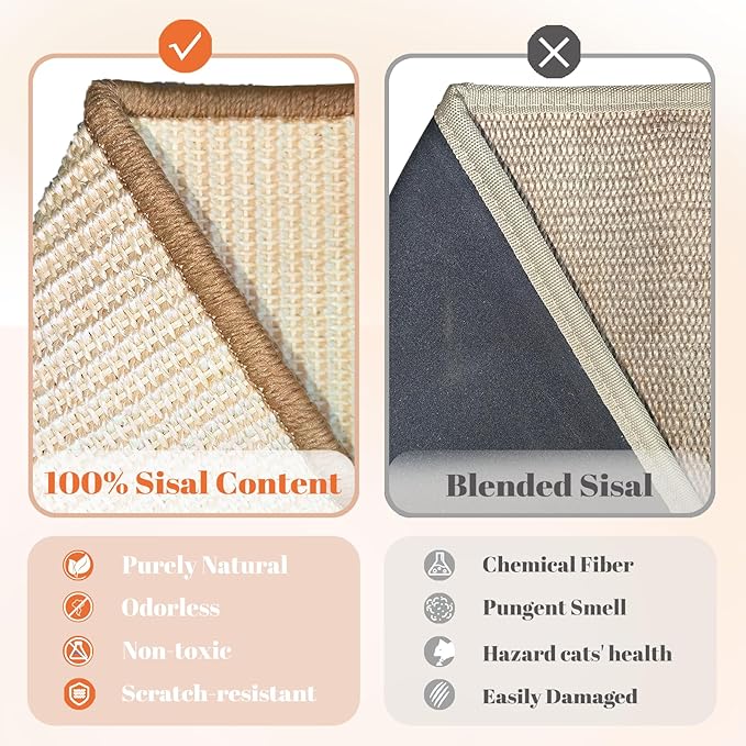 Sisal Cat Scratcher Ramp for Indoor Cats, 24.8" L Shape Cat Scratching Post Climbing Vertical Cat Scratch Pad, Solid Wooden Cat Furniture(Standard) (Pack of 2)
