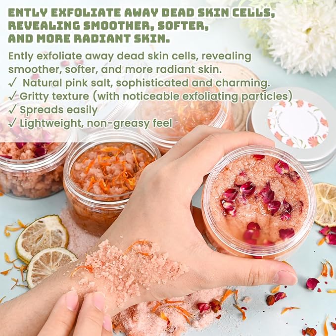 JUYRLE Body Scrub Making Kit- DIY Pink Salt Body Scrub Kit with Almond Oil, Essential Oils, Moisturizing and Exfoliating Dry Skin Hand Foot DIY Organic SPA Kit Christmas Gifts For Women & Men