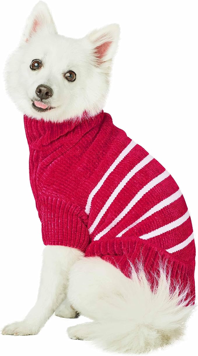 Blueberry Pet Cozy Soft Chenille Classy Striped Dog Sweater in Hot Pink, Back Length 22", Pack of 1 Clothes for Dogs