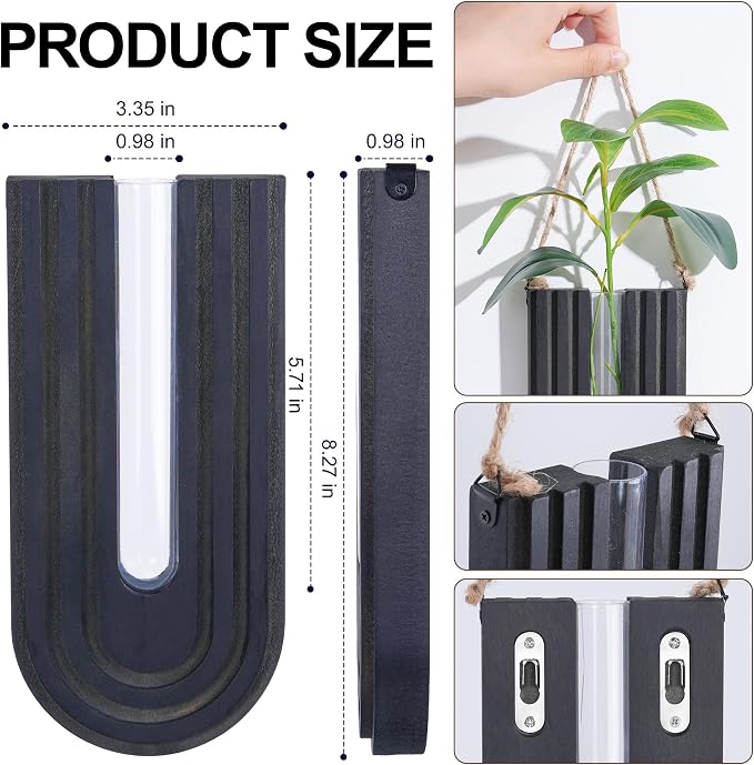 Wooden Wall Vase Set of 3, Propagation Vases Hanging Planters for Indoor Plants, Wall Mounted Vase Boho Modern Farmhouse Decor for Entryway Hallway
