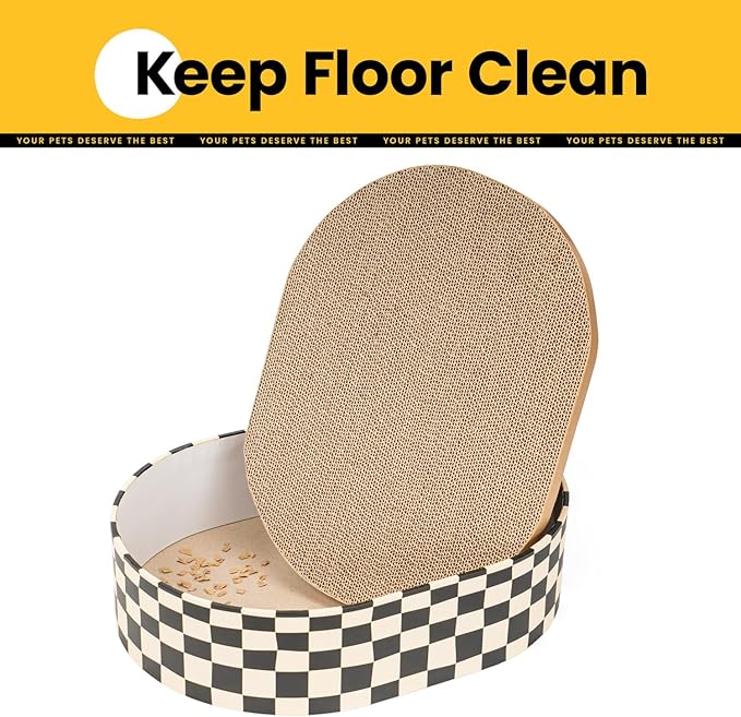 Conlun Oval Cat Scratcher Box with 4 Scratching Pads | Medium | Corrugated Cardboard | Reversible Design | Protects Furniture | Enclosed Bottom | Mess-Free Lounge Bed for Indoor Cats