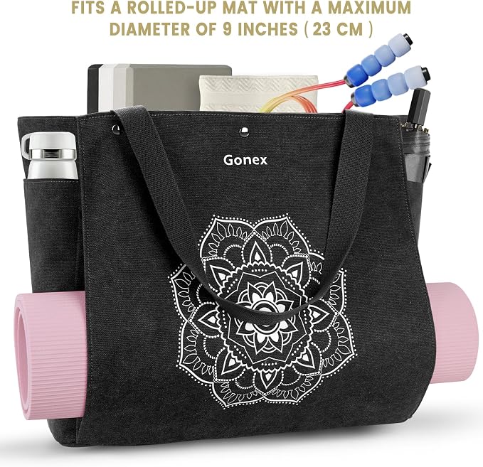 Gonex Yoga Mat Bag, Yoga Gym Bag Tote Bag with Multi Pockets For Women Men, Canvas Yoga Mat Carrier Take in Out Mat Easily For Pilates Travel Workout Office