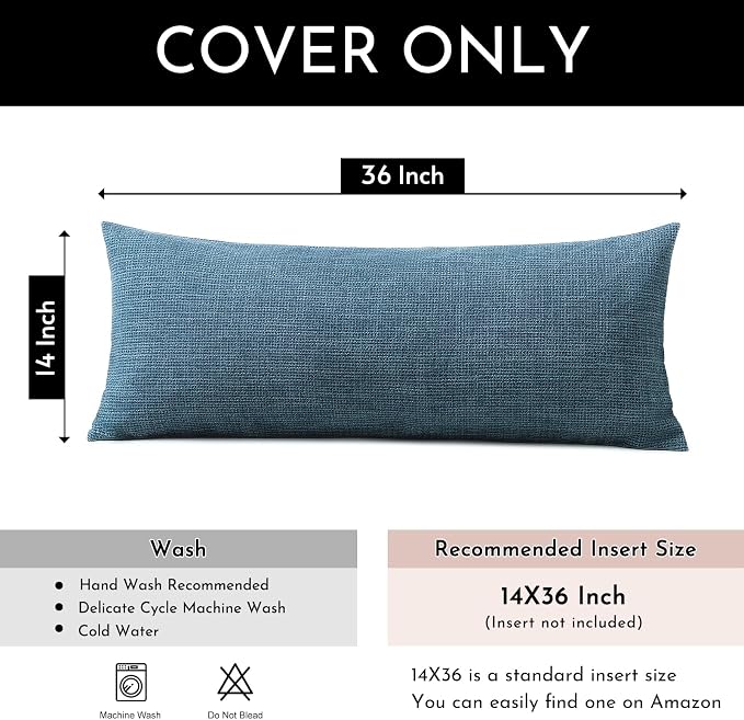 OTOSTAR Linen Throw Pillow Cover Set of 1 Decorative Long Lumbar Pillowcase Rectangle Cushion Cover 14x36 Inch for Home Decor Sofa Bedroom Car 35 x 90CM Dark Blue