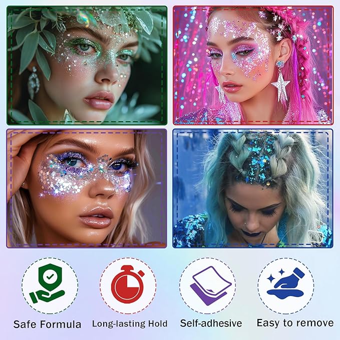 Pink Body Glitter Stick, Face Body Glitter Gel Holographic Hair Glitter Halloween Chunky Sequin Waterproof Face Paint Stick Glitter Makeup for Kids and Women