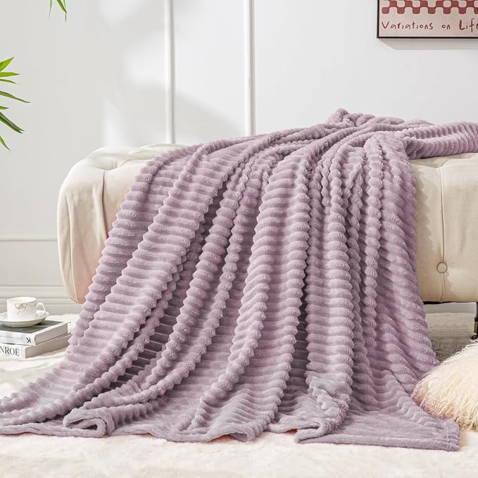 BEDELITE 3D Ribbed Dusky Violet Fleece Throw Blanket for Couch, 50x60 Inch | Soft Warm Decorative Fluffy Blanket, Cozy Plush Lightweight Fuzzy Throw Blanket for Bed Sofa Home Room Decor, Gift for Women