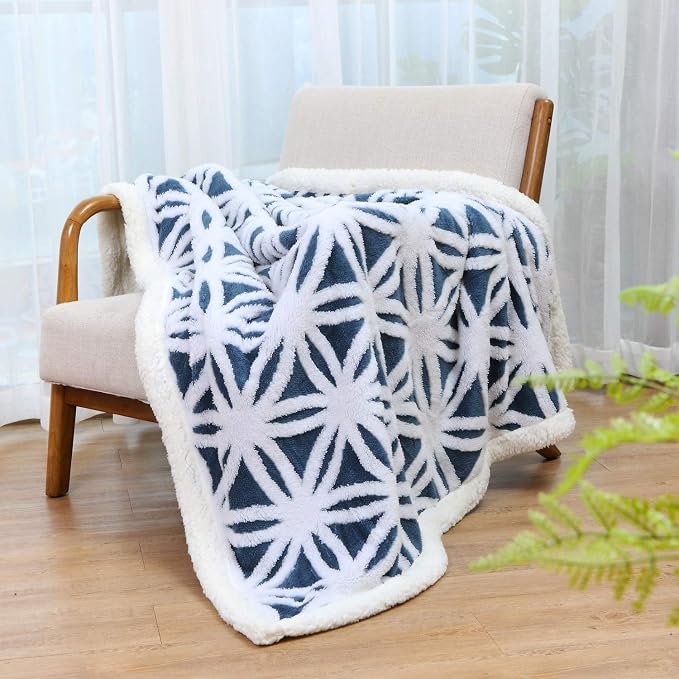 LOMAO Sherpa Fleece Blanket Gifts for Mom Dad Cozy Soft Throw Blanket for Women Men Birthday Gifts Dual Sided Couch Sofa Bed Blanket (Navy, 71''x80'')