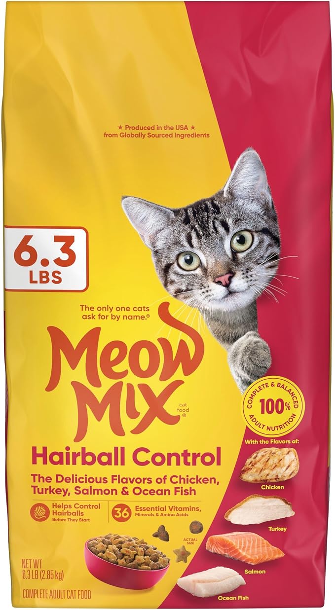 Meow Mix Hairball Control Dry Cat Food, 6.3 Pound Bag