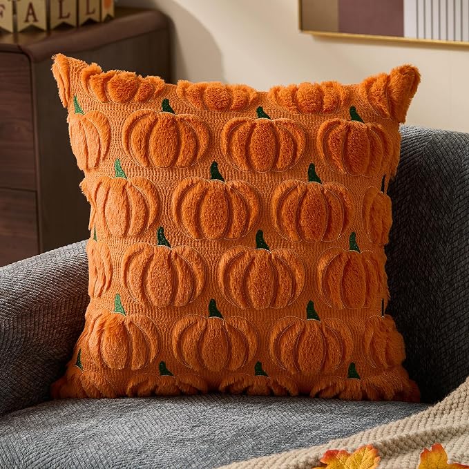 DFXSZ Fall Pillow Covers 18x18 2Pcs Orange Green Yellow Pumpkin Fall Decorations