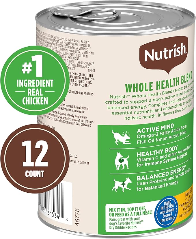 Nutrish Chicken Paté Wet Dog Food, 13 oz. Can, 12 Count (Rachael Ray)