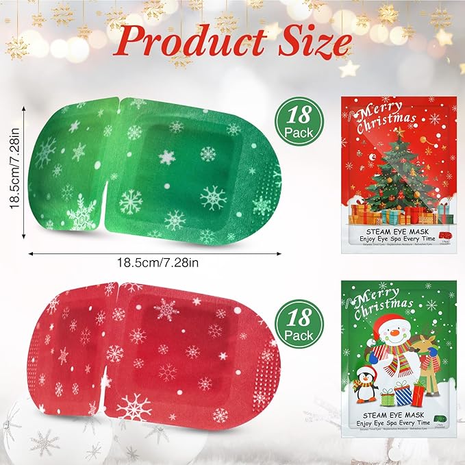 Demissle 36 Pack Christmas Steam Eye Masks Bulk for Dry Eyes Disposable Eyes Masks Cover Self Heating Red and Green Moist Heat Eyemasks Holiday Warm Eye Compress Gift for Women Home Office Travel