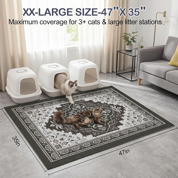 Glittme Cat Litter Mat, 47"x35" Non-Slip Washable Trapping Mat for Cats | Litter Trapping Mat With Thick PVC Coil To Catch Scatter, Soft On Paws And Waterproof Bottom To Protect Floors