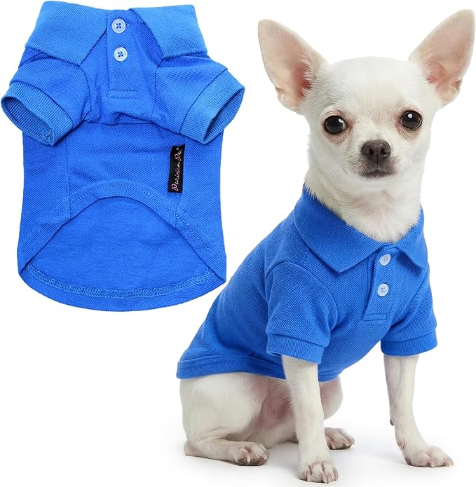 Parisian Pet Dog Polo Shirt – Classic Blue Cotton Pet Apparel with Collar & Buttons - Soft Breathable Puppy T-Shirt - Cute Dog Clothes - Ideal Summer Clothes for Small Dogs - Shirts for Dogs Boy