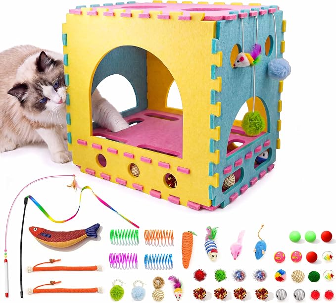 41 Pcs Interactive Cat Toys with Cat Puzzle Box, Cat Puzzle Toys, Kitten Toy