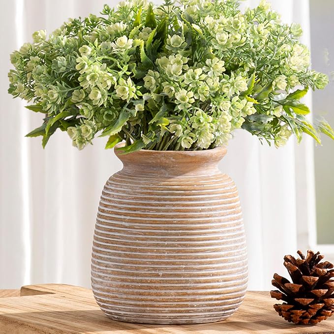 Ceramic Rustic Vase, Small Flower Farmhouse Vases Home Decor, 6“ Terracotta Pottery Decorative Pampas Vase for Table Living Room Entryway Mantel Bookshelf Bedroom Bathroom Kitchen-Yellow