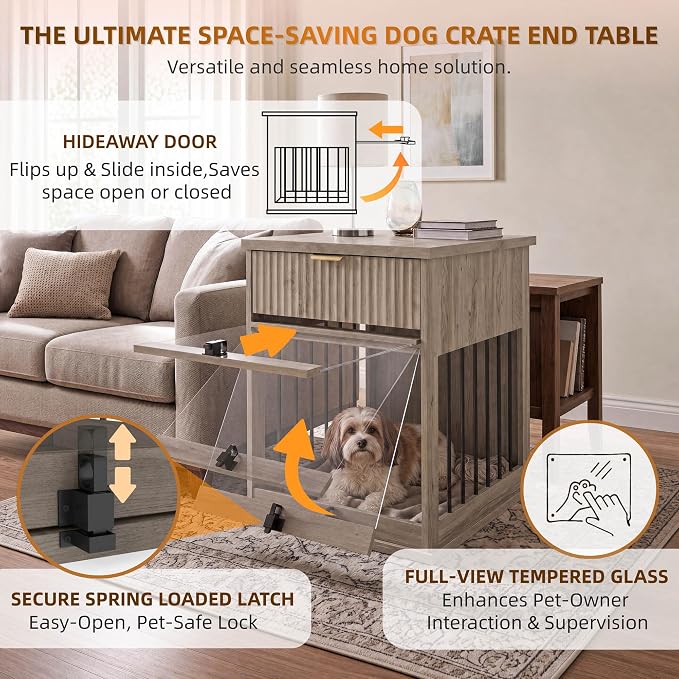Dog Crate Furniture,Wooden Dog Kennel End Table,Gray Oak