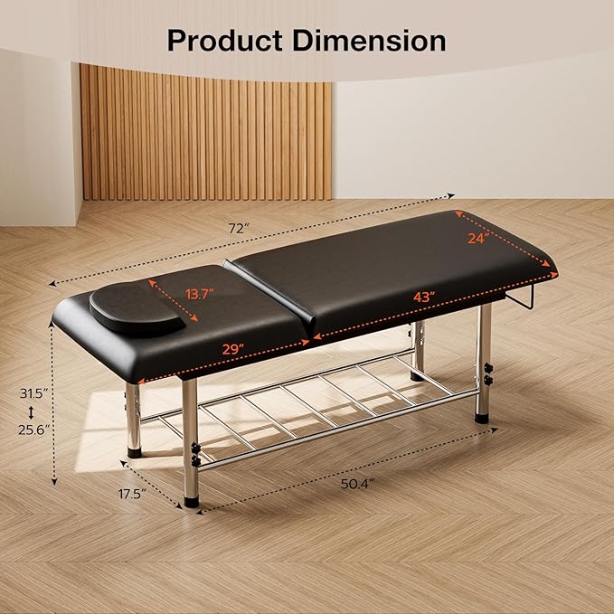 SyyBhb Professional Stationary Massage Table Height Adjustable, 550lbs Heavy Duty Wide Exam Bed for Treatment Physical Therapy, Black