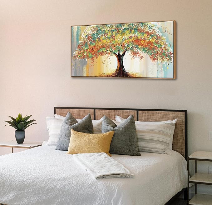 Framed Wall Art for Living Room, Abstract Colorful Tree Prints, 20x40 Inch | Solid Wood Frame, Ready to Hang, Modern Paintings, Long Pictures, Large Decor for Bedroom, Office, Above Bed