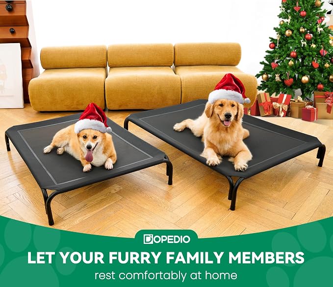Elevated Dog Bed Outdoor Cooling Raised Cot for XL Dogs, Black 48.8in | Tool-Free Installation; Washable Cooling Breathable Mesh; Anti-Slip Feet; Indoor & Outdoor Use