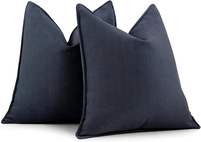 Navy Pillow Covers 24x24 Set of 2 Chenille Throw Pillow Covers with Elegant Design Soft and Luxurious Decorative Throw Pillows for Couch, Bed, and Home Decor